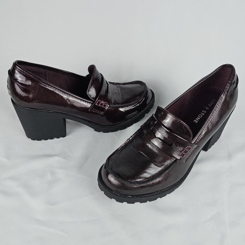 Sun + Stone Maycee Lug Sole Loafers Wine Color Penny Loafer Block Heel Size 10M
